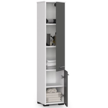 Colonne meuble étagère salle de bains  2 portes 30X30X 140cm Gris