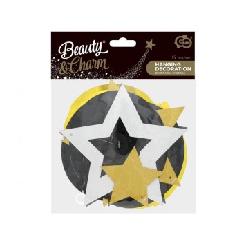 Star Glitter Stars, ribbon decoration set of 6