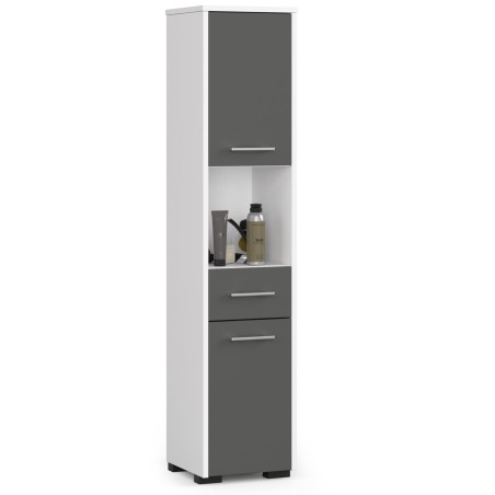 Colonne meuble étagère de salle de bain 2 portes 1 tiroirs 140x30X30 cm Gris