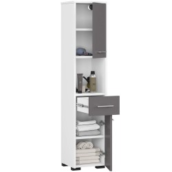Colonne meuble étagère de salle de bain 2 portes 1 tiroirs 140x30X30 cm Gris