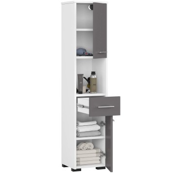 Colonne meuble étagère de salle de bain 2 portes 1 tiroirs 140x30X30 cm Gris