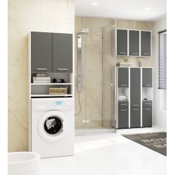 Colonne meuble étagère de salle de bain 2 portes 1 tiroirs 140x30X30 cm Gris
