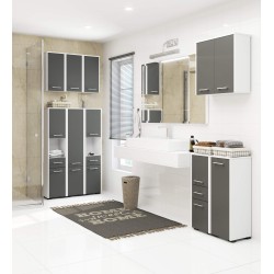 Colonne meuble étagère de salle de bain 2 portes 1 tiroirs 140x30X30 cm Gris