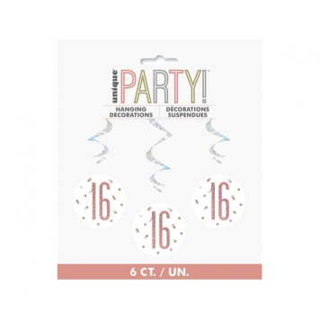 Happy Birthday 16 Holographic ribbon decoration 6 pieces set