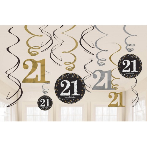 Happy Birthday Happy Birthday Gold 21 Ribbon Decoration Set of 12