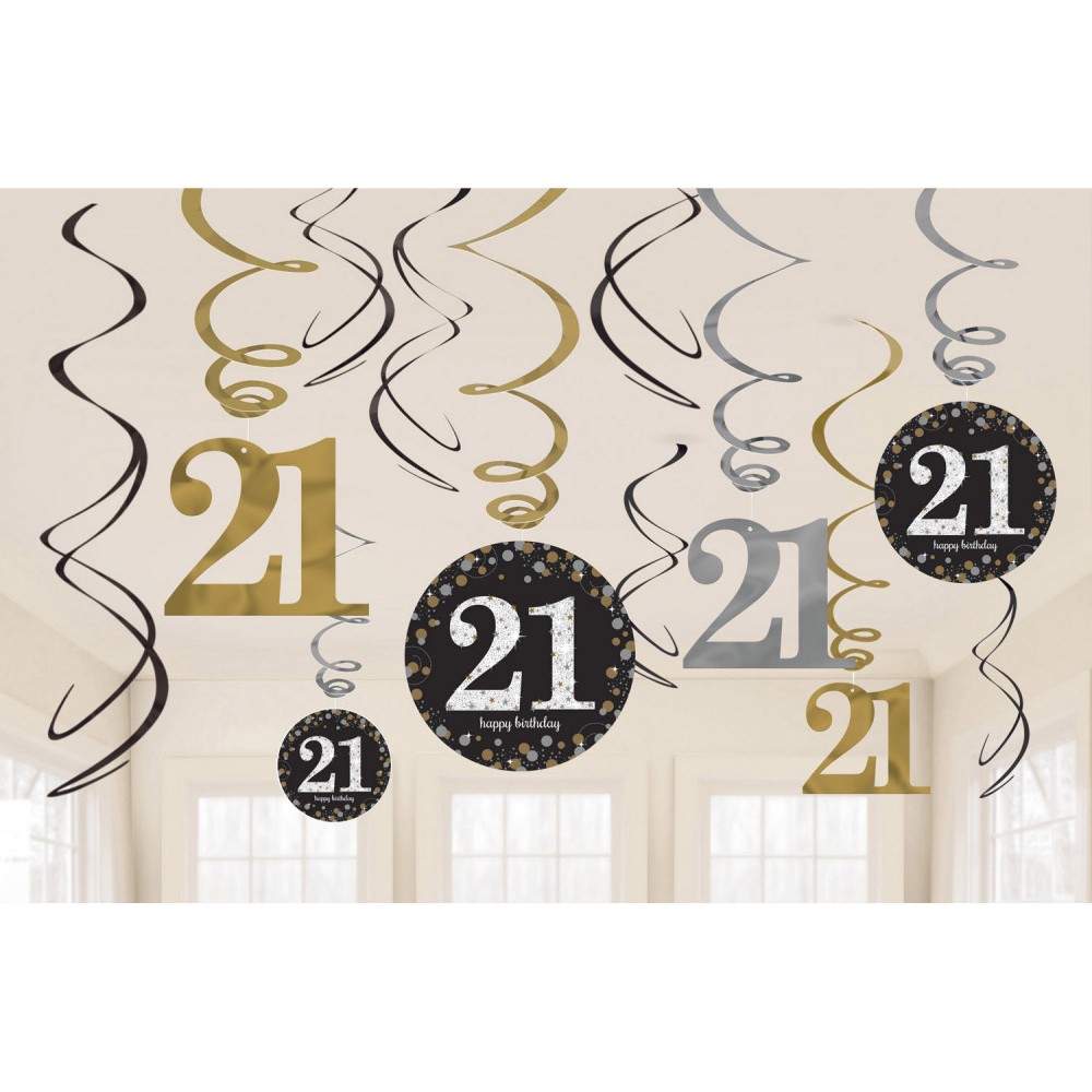 Happy Birthday Happy Birthday Gold 21 Ribbon Decoration Set of 12