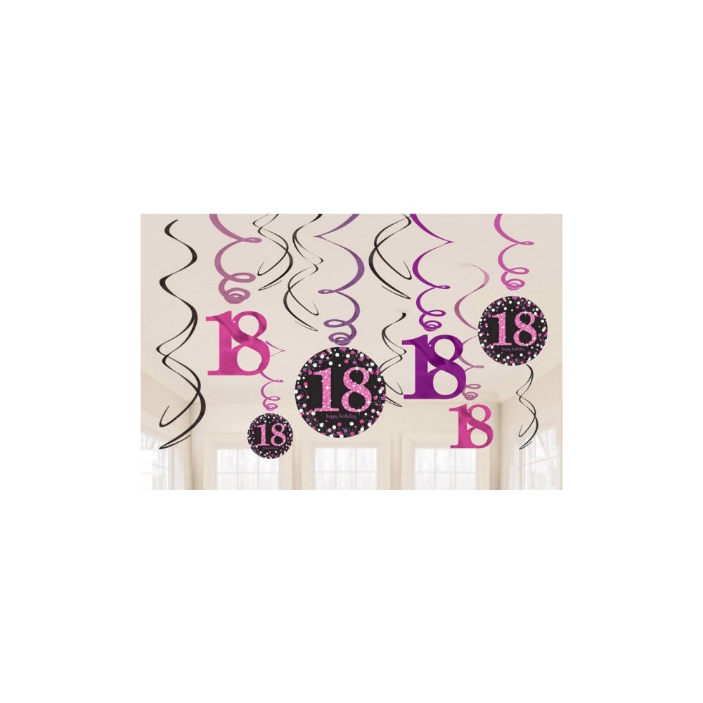 Happy Birthday Pink Happy Birthday 18 ribbon decoration 12-piece set