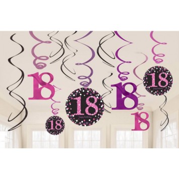 Happy Birthday Pink Happy Birthday 18 ribbon decoration 12-piece set