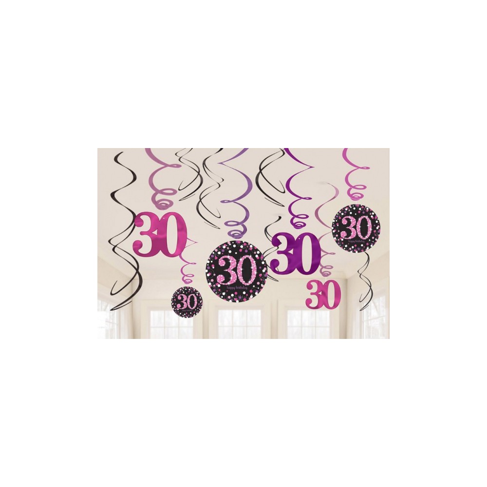 Happy Birthday Pink Happy Birthday 30 Ribbon Decoration 12 Piece Set