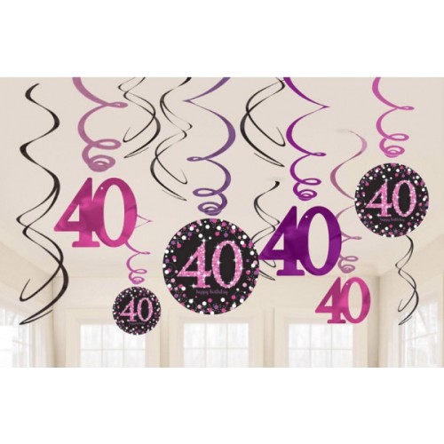 Happy Birthday Pink Happy Birthday 40 ribbon decoration 12-piece set
