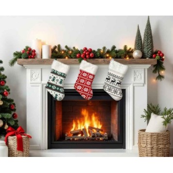 Christmas Trees wooden fireplace stocking, boot 41 cm