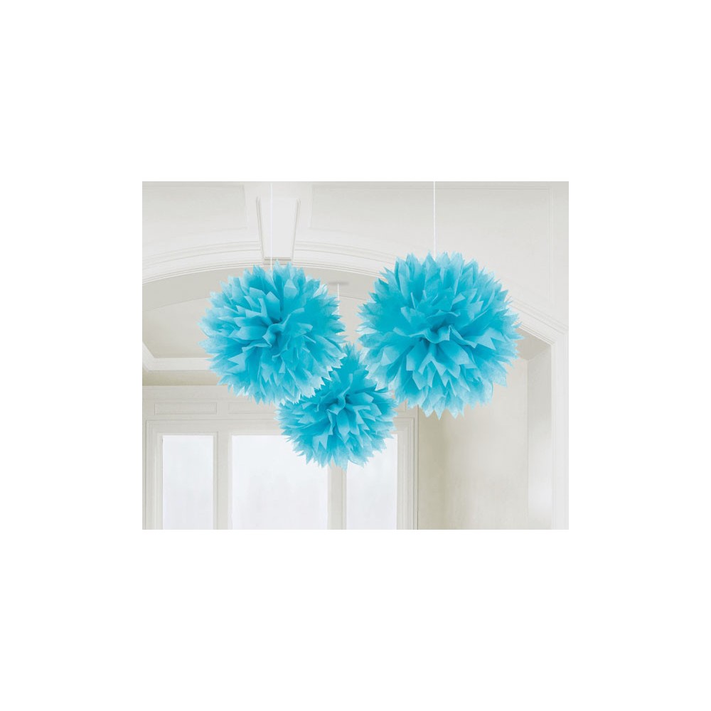 Colour Caribbean Blue Blue Hanging Pom Pom Decoration, Set of 3