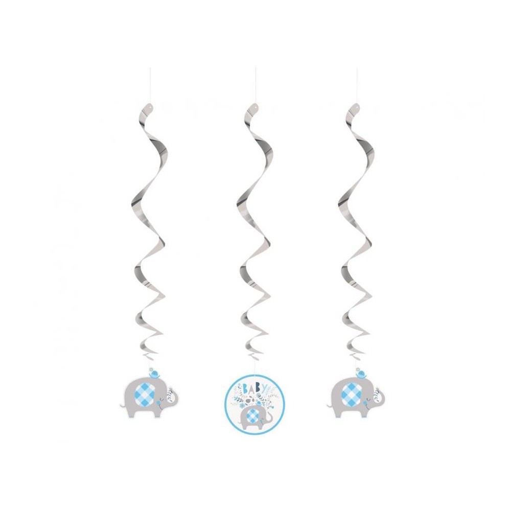 Elephant Floral Blue ribbon decoration 3-piece set