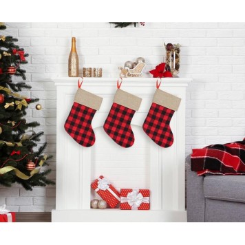 Christmas Chequered Chequered fireplace stocking, boot 40.5 cm