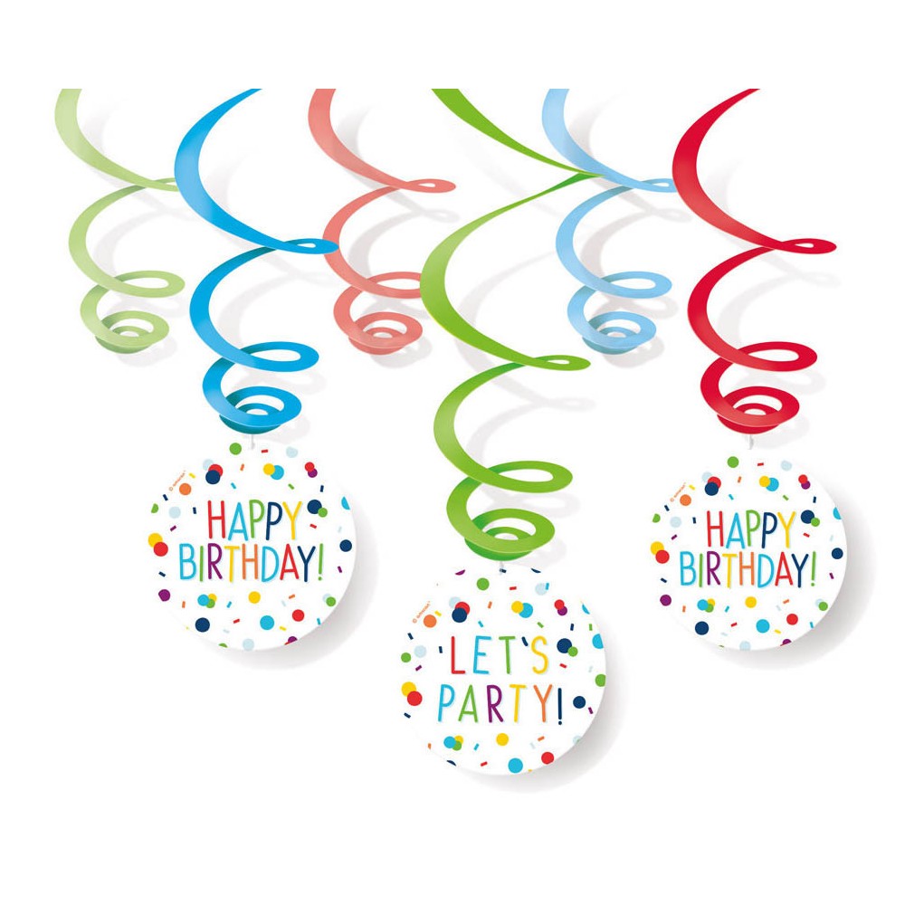 Happy Birthday Colorful Confetti Ribbon Decoration 6 pcs set