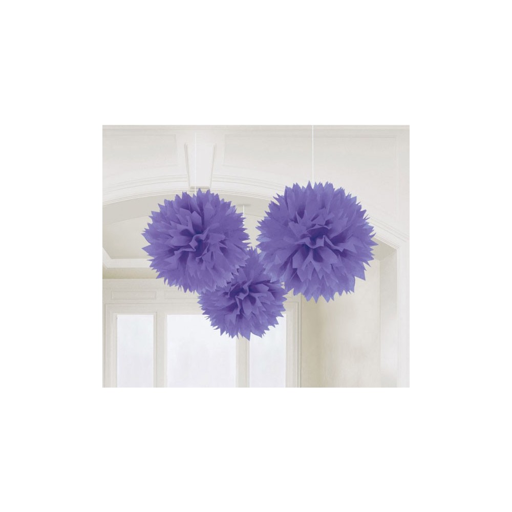 Colour New Purple Purple hanging pom pom decoration 3-piece set