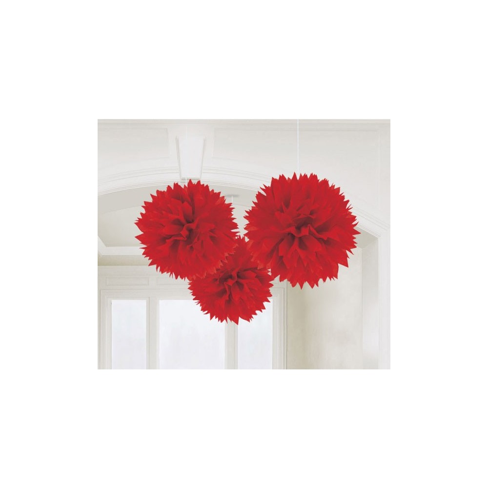 Colour Apple Red Red Hanging Pom Pom Decoration 3-pack