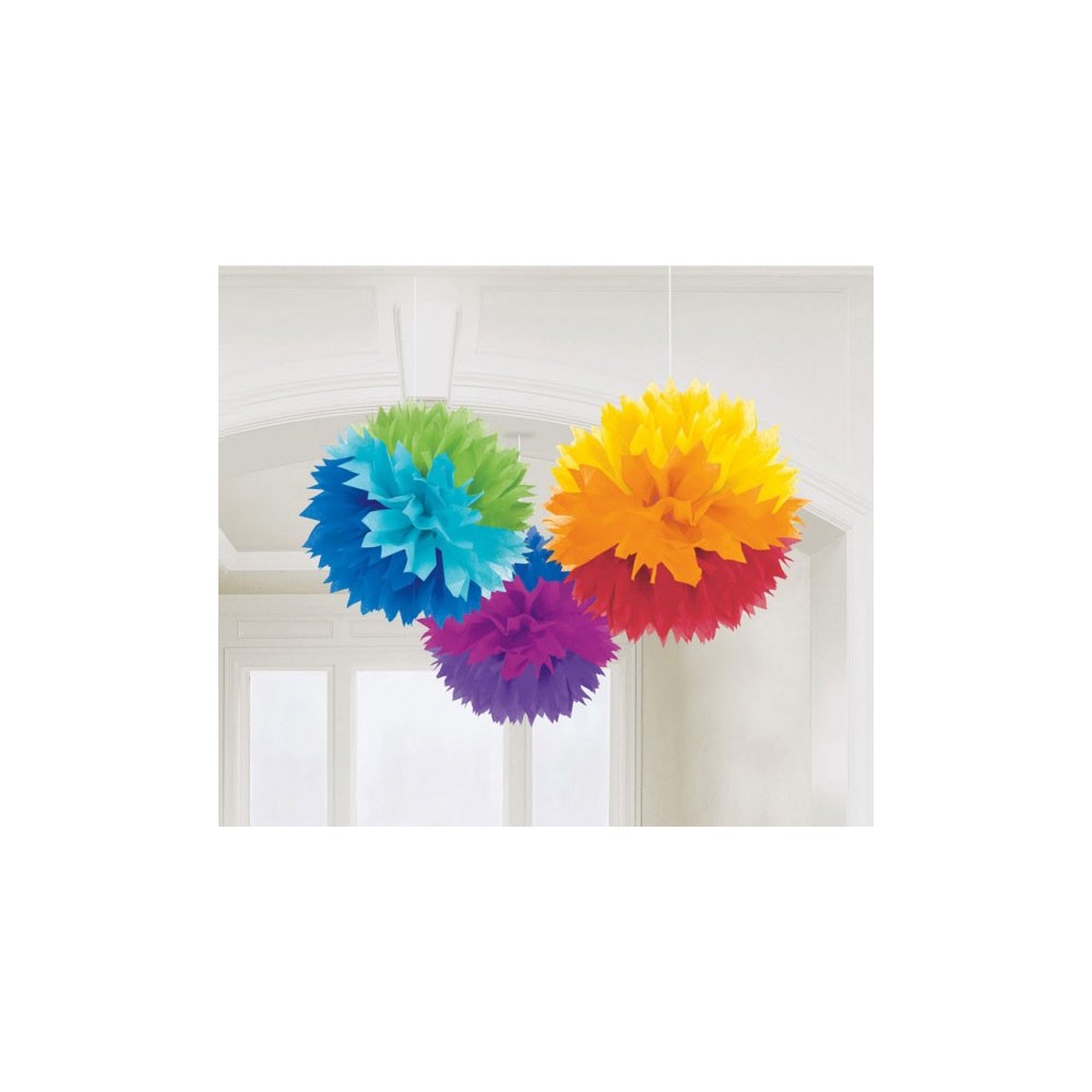 Colour Rainbow, hanging pom pom decoration 3 pcs
