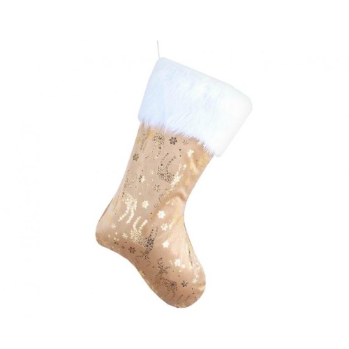 Christmas Gold Reindeer fireplace stocking, boot 49 cm