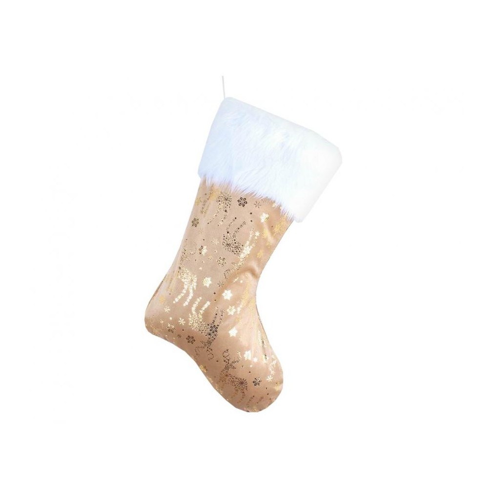 Christmas Gold Reindeer fireplace stocking, boot 49 cm