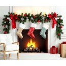 Christmas Red Reindeer Stocking with Fireplace, Boot 49 cm