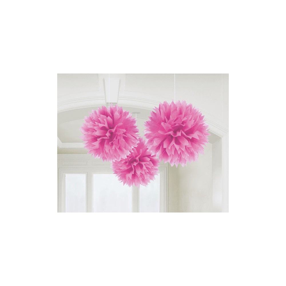 Colour Bright Pink Pink hanging pom pom decoration 3 pcs