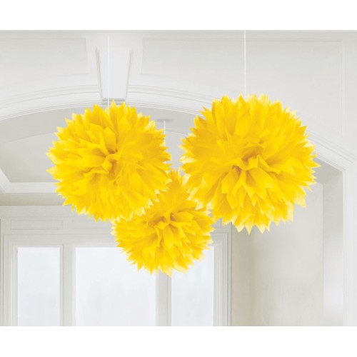 Colour Sunshine Yellow Yellow hanging pom pom decoration set of 3