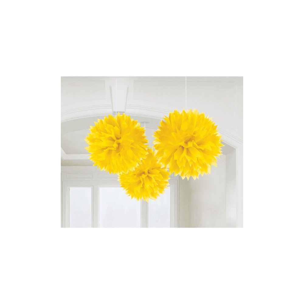 Colour Sunshine Yellow Yellow hanging pom pom decoration set of 3