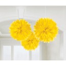 Colour Sunshine Yellow Yellow hanging pom pom decoration set of 3