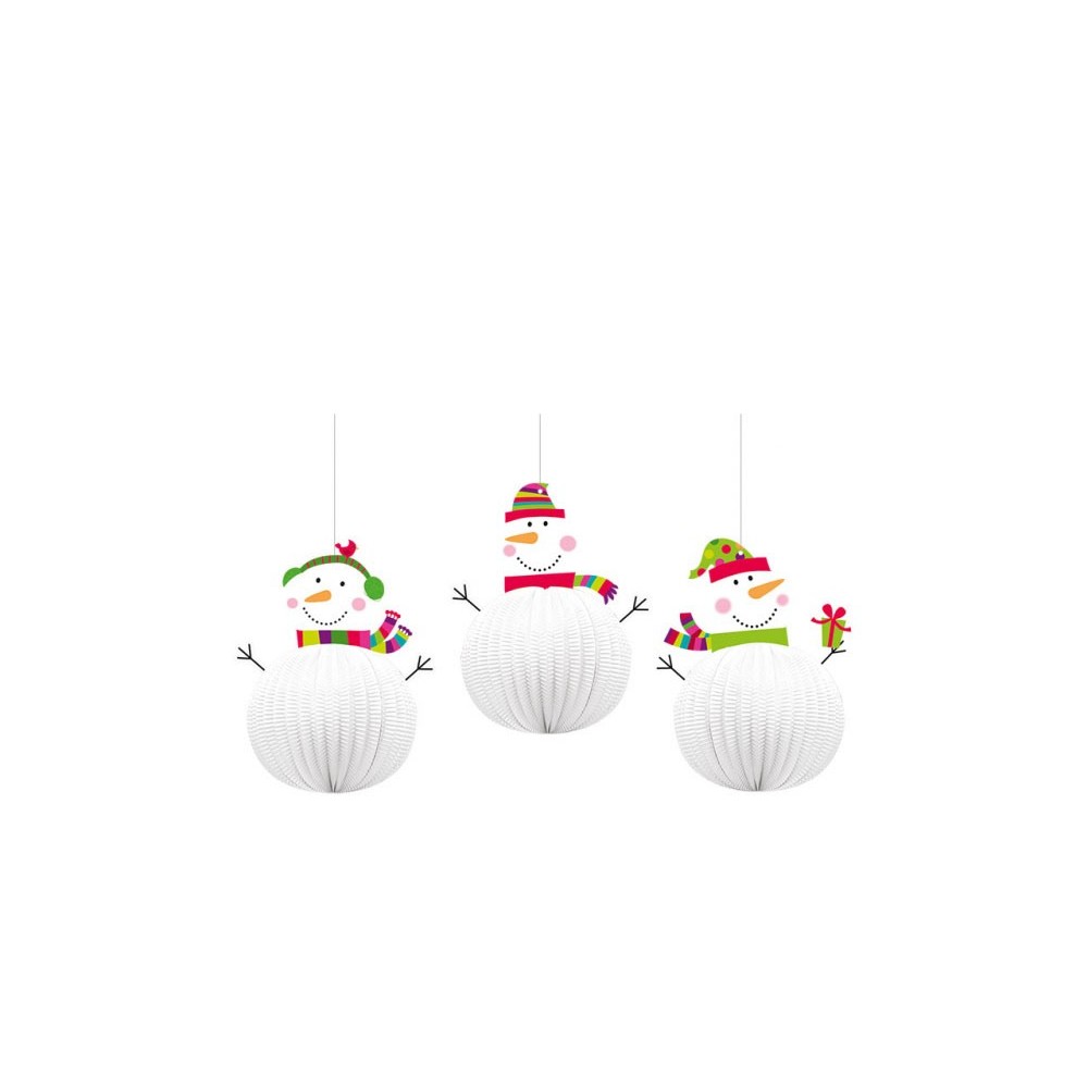Christmas Snowman, 3D Hanging Decoration 3 pcs