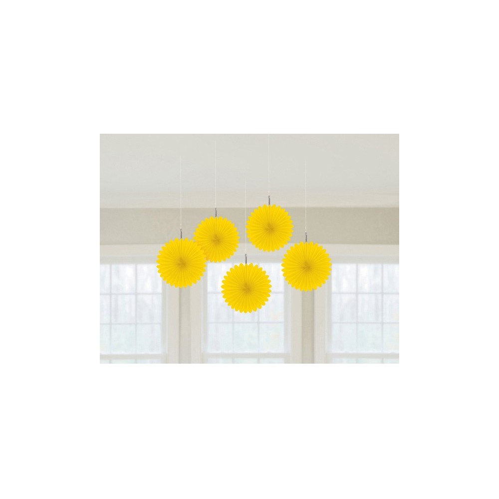 Colour Sunshine Yellow, Yellow Mini Hanging Decoration Set of 5