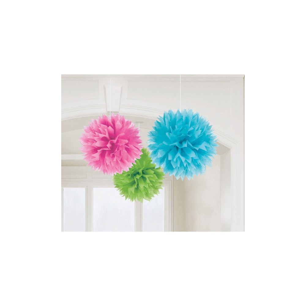 Colour Multicolour hanging pom pom decoration set of 3