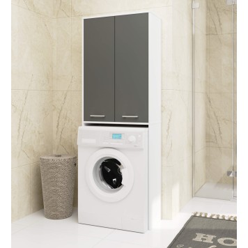 Meuble machine a laver 2 portes 4 étagères 180X64X30 cm Porte Grise