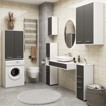 Meuble machine a laver 2 portes 4 étagères 180X64X30 cm Porte Grise