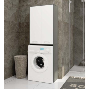 Meuble machine a laver 2 portes 4 étagères 180X64X30 cm Gris / Blanc