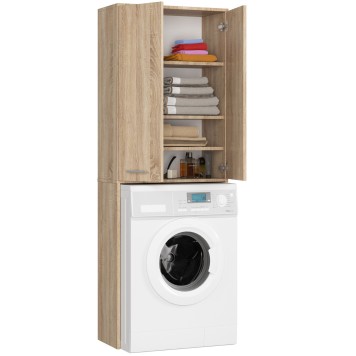 Meuble machine a laver 2 portes 4 étagères 180X64X30 cm Bois sonoma