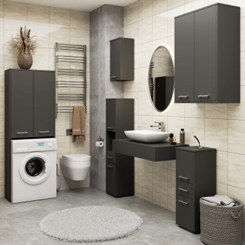 Meuble machine a laver 2 portes 4 étagères 180X64X30 cm Gris