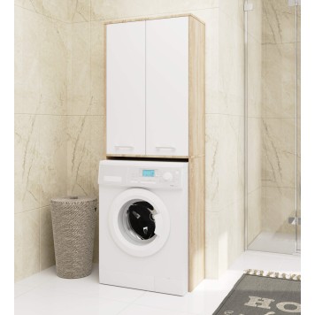 Meuble machine a laver 2 portes 4 étagères 180X64X30 cm Sonoma Blanc
