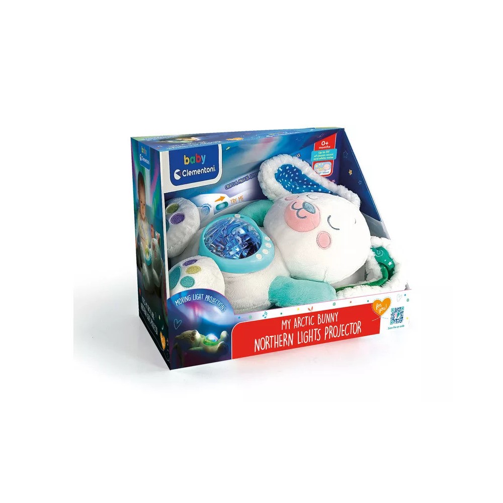 Rabbit White Plush night light, projector Clementoni