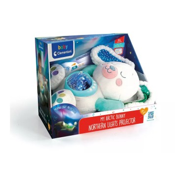 Rabbit White Plush night light, projector Clementoni