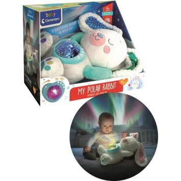Rabbit White Plush night light, projector Clementoni