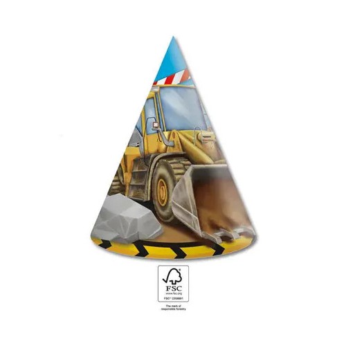 Construction Grabber party hat, tricorn 6 pcs FSC