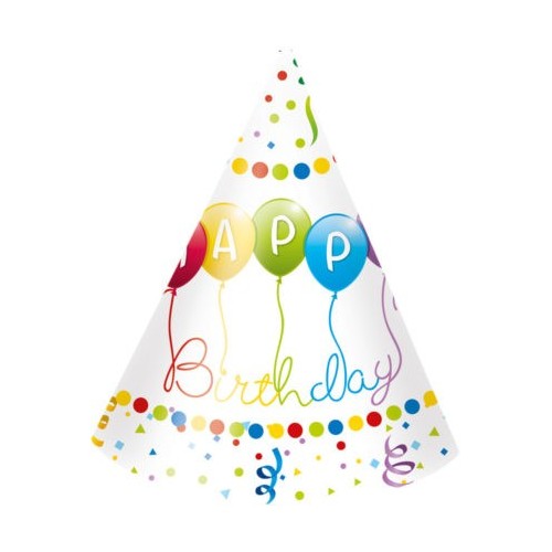 Happy Birthday Streamers Happy Birthday party hat, cone 6 pcs