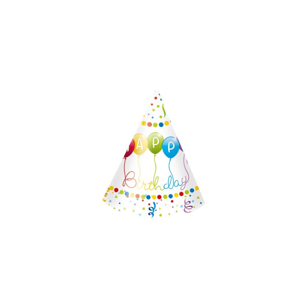 Happy Birthday Streamers Happy Birthday party hat, cone 6 pcs