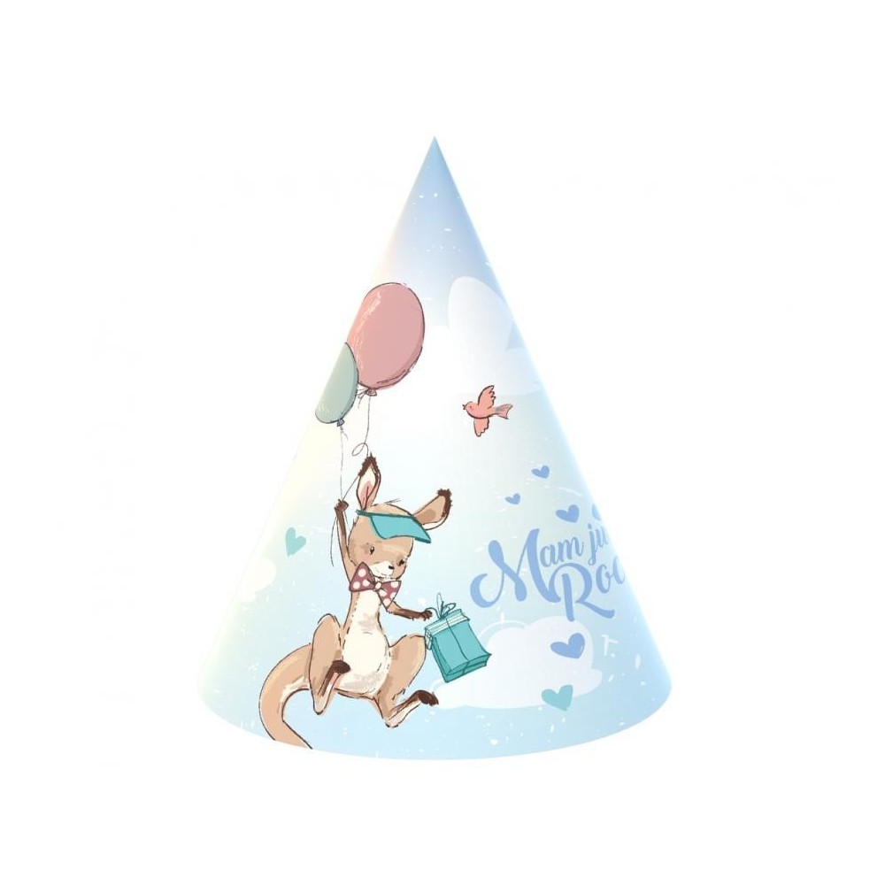 Kangaroo Kangaroo Happy Birthday party hat, 6 pcs