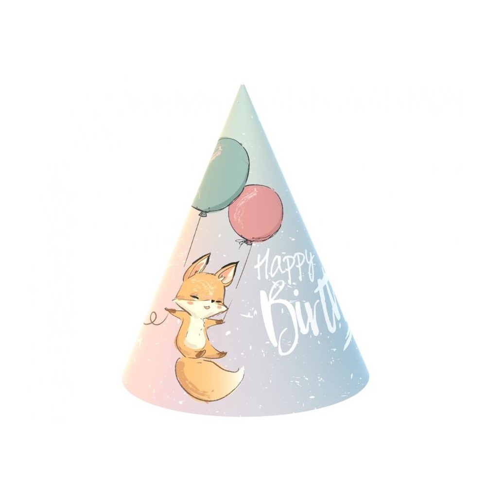 Fox Fox Happy Birthday party hat, 6 pcs