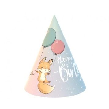 Fox Fox Happy Birthday party hat, 6 pcs