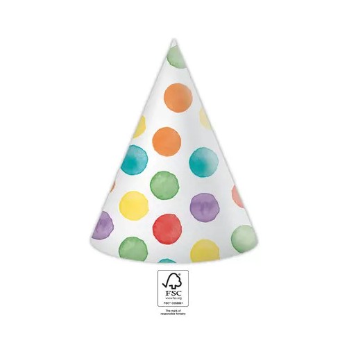 Colour Dots party hat, tricorn 6 pcs FSC