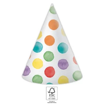 Colour Dots party hat, tricorn 6 pcs FSC