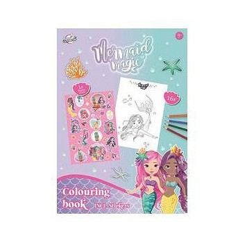 Mermaid Magic coloring book with stickers 16 pages A5